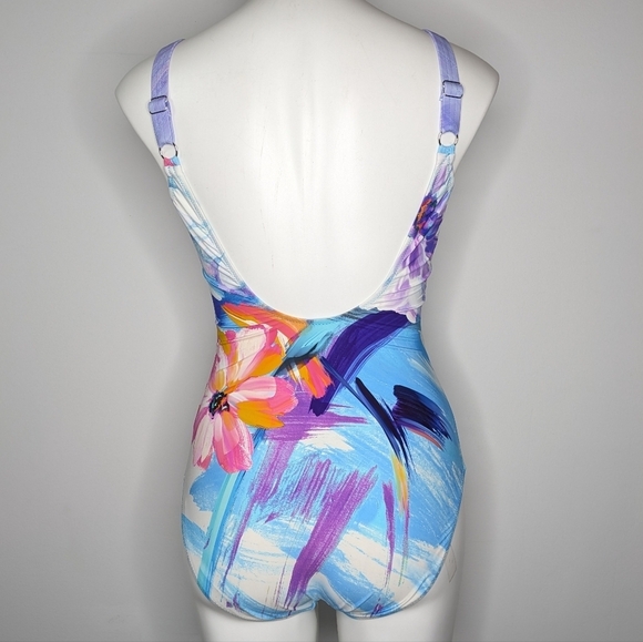 Gottex Blue Pink Colorful Floral Full Coverage One Piece Swimsuit 8 - Picture 5 of 12
